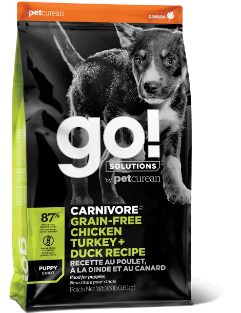  -Chicken-flavored dog foodGo! Carnivore Grain Free - Puppy - Chicken, Turkey, Duck