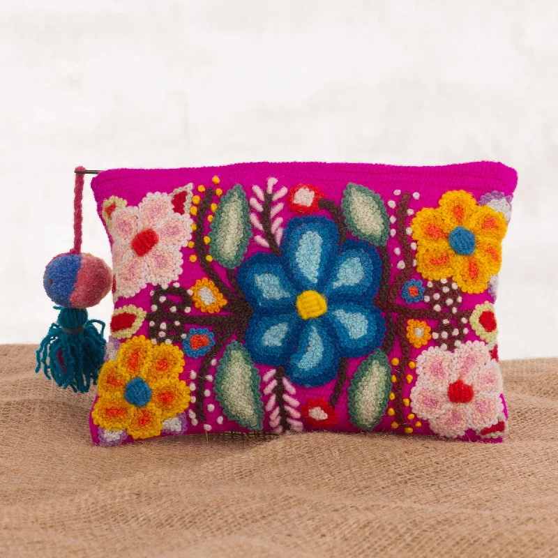 - Car dog seat beltFuchsia Garden Handmade Floral 100% Alpaca Clutch in Fuchsia from Peru - Car dog seat beltFuchsia Garden Handmade Floral 100% Alpaca Clutch in Fuchsia from Peru