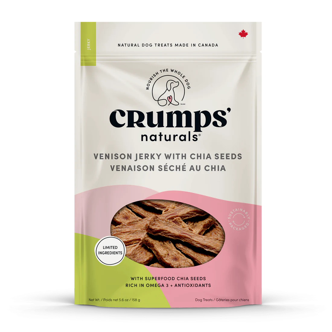  -High-fiber dog foodCrumps' Naturals - Venison Chia Jerky