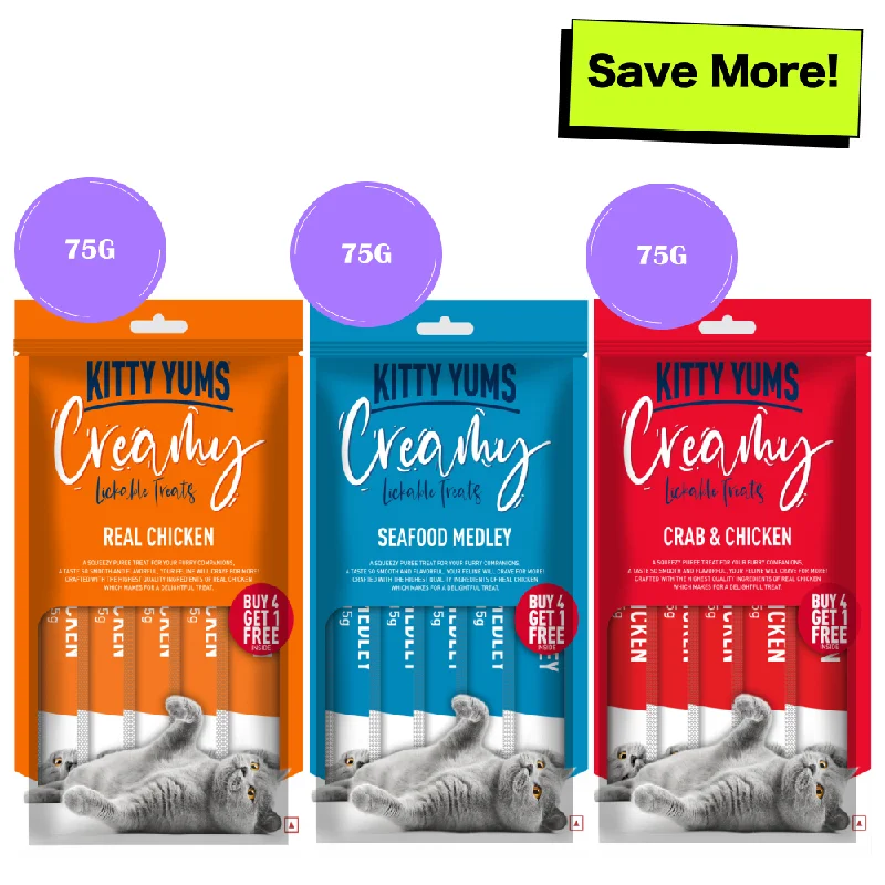 - Cat hair ball removal and hair removal creamKitty Yums Real Chicken, Seafood Medley and Crab & Chicken Creamy Cat Treats Combo - Cat hair ball removal and hair removal creamKitty Yums Real Chicken, Seafood Medley and Crab & Chicken Creamy Cat Treats Combo