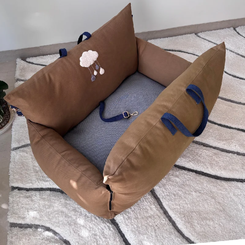 OAK BOHO Dog Holiday Travel Bed Large : Khaki Herringbone