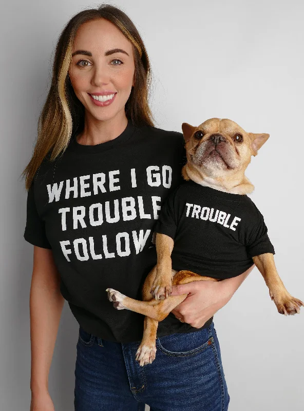 Pet cotton clothesTrouble Follows Matching T-Shirt Set