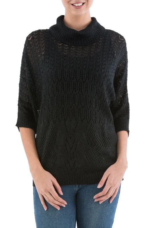 - Automatic temperature adjustment cat bedEvening Flight in Black Black Pullover Sweater with Three Quarter Length Sleeves - Automatic temperature adjustment cat bedEvening Flight in Black Black Pullover Sweater with Three Quarter Length Sleeves