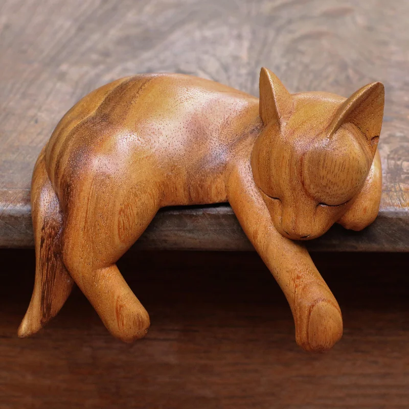 -Anti-scratch sofa protective coverSnoozing Cat Natural Finish Suar Wood Sleeping Cat Sculpture from Bali -Anti-scratch sofa protective coverSnoozing Cat Natural Finish Suar Wood Sleeping Cat Sculpture from Bali