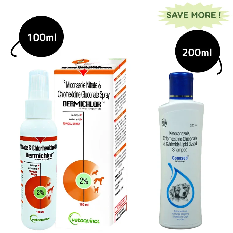 - Air box TSA certified check-inVetoquinol Dermichlor Spray (100ml) and Intas Conaseb Shampoo (200ml) for Dogs & Cats Combo - Air box TSA certified check-inVetoquinol Dermichlor Spray (100ml) and Intas Conaseb Shampoo (200ml) for Dogs & Cats Combo