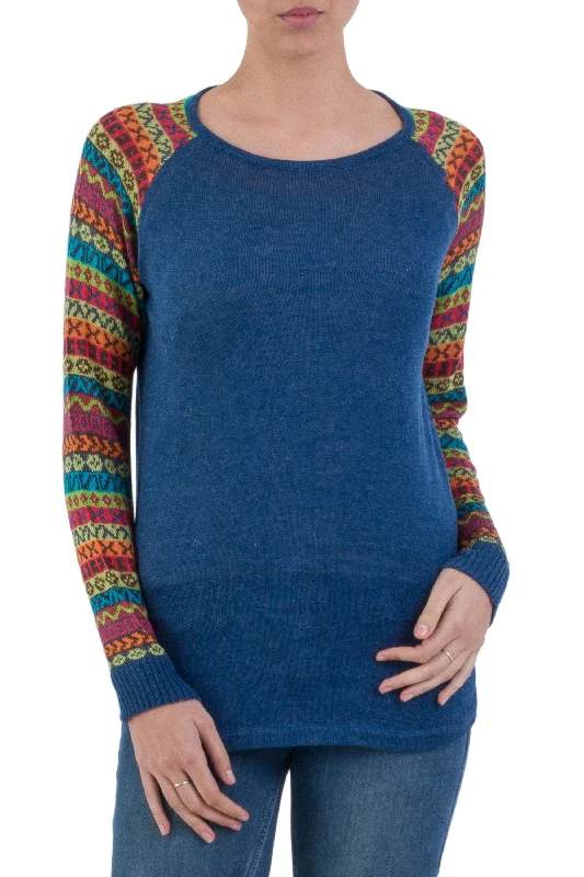 - Dog heart rate monitoring collarCusco Market in Blue Blue Tunic Sweater with Multi Color Patterned Sleeves - Dog heart rate monitoring collarCusco Market in Blue Blue Tunic Sweater with Multi Color Patterned Sleeves