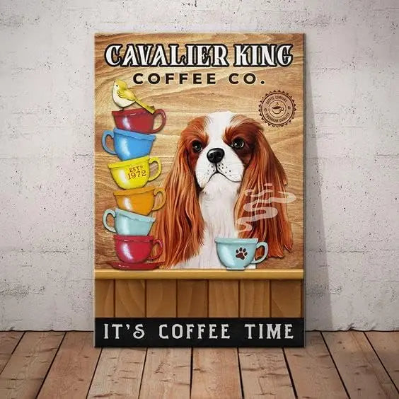 Metal Sign Cavalier King Charles Spaniel Dog Coffee Company Vintage Kitchen Signs Wall Decor