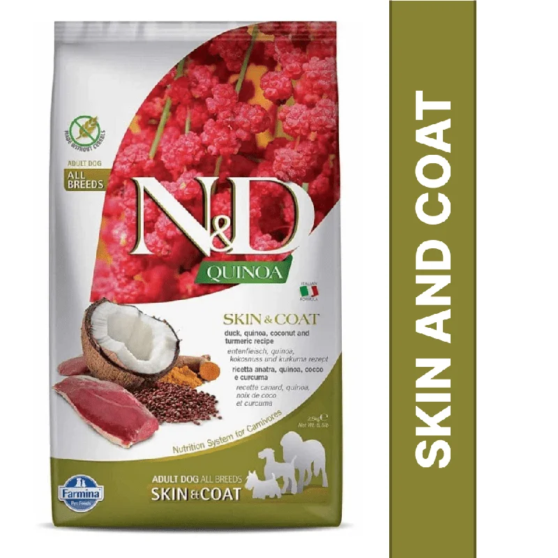 - Organic cotton dog bibsFarmina N&D Quinoa Duck Coconut & Turmeric Skin & Coat Grain Free Medium and Maxi Dog Dry Food