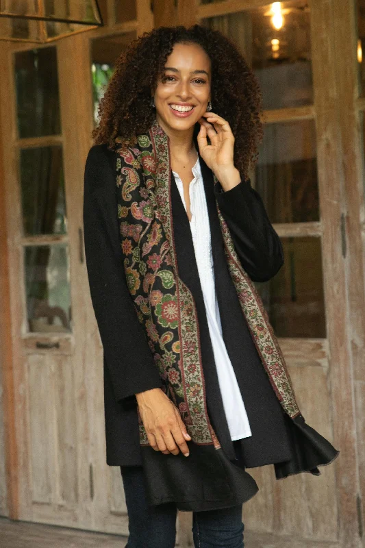 - Dog heart rate monitoring collarMidnight Garden Floral Wool Shawl in Black from India - Dog heart rate monitoring collarMidnight Garden Floral Wool Shawl in Black from India