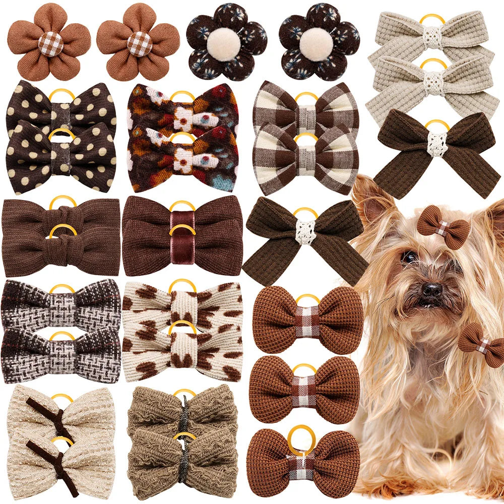 Handmade Pet Dog Bows Brown Series Bows