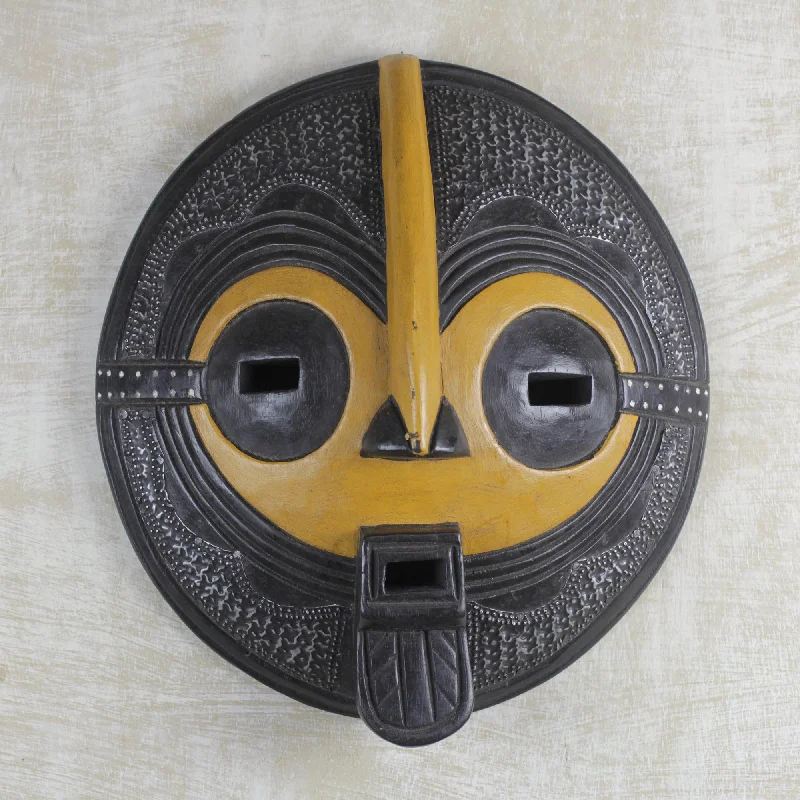 Pet ProductsContinuation Yellow and Black African Hand Carved Wood Mask