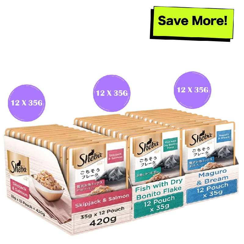 - Summer pet ice matSheba Skipjack & Salmon, Dry Bonito Flake and Maguro & Bream Fish Mix Premium Cat Wet Food Combo - Summer pet ice matSheba Skipjack & Salmon, Dry Bonito Flake and Maguro & Bream Fish Mix Premium Cat Wet Food Combo