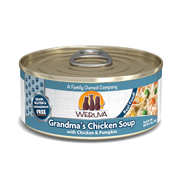    - Chicken flavor cat food  Weruva Cat Grandma's Chicken Soup