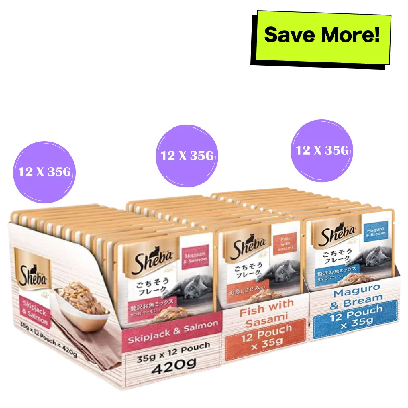 ---Sheba Skipjack & Salmon, Fish with Sasami and Maguro & Bream Fish Mix Premium Cat Wet Food Combo ---Sheba Skipjack & Salmon, Fish with Sasami and Maguro & Bream Fish Mix Premium Cat Wet Food Combo