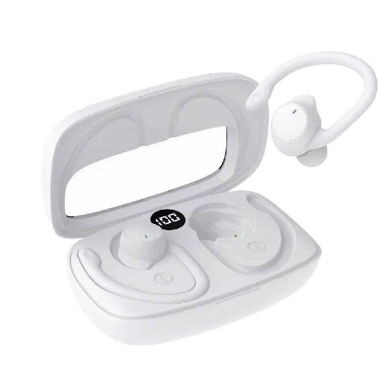 ---Laser Sport TWS Hook Earbuds with LED Display (White)