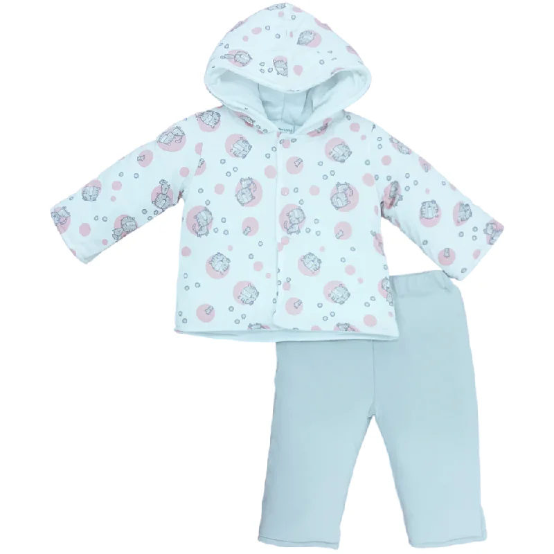 ---GIRLS L/S 2PC QUILTED PAJAMA SUIT HOODED MZW-24 0-3M 241-023
