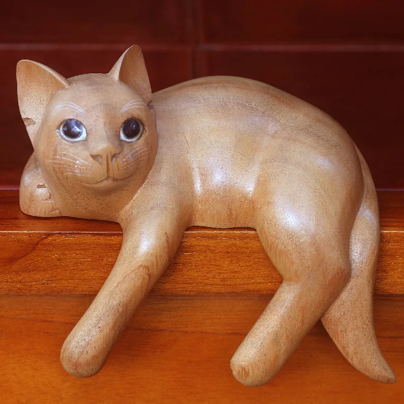 -Anti-scratch sofa protective coverGinger Cat Relaxes Signed Balinese Ginger Cat Sculpture -Anti-scratch sofa protective coverGinger Cat Relaxes Signed Balinese Ginger Cat Sculpture