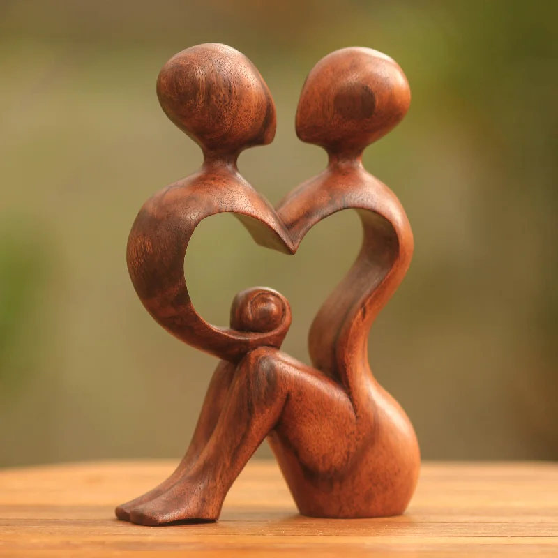 ---A Heart Shared by Two Romantic Wood Sculpture