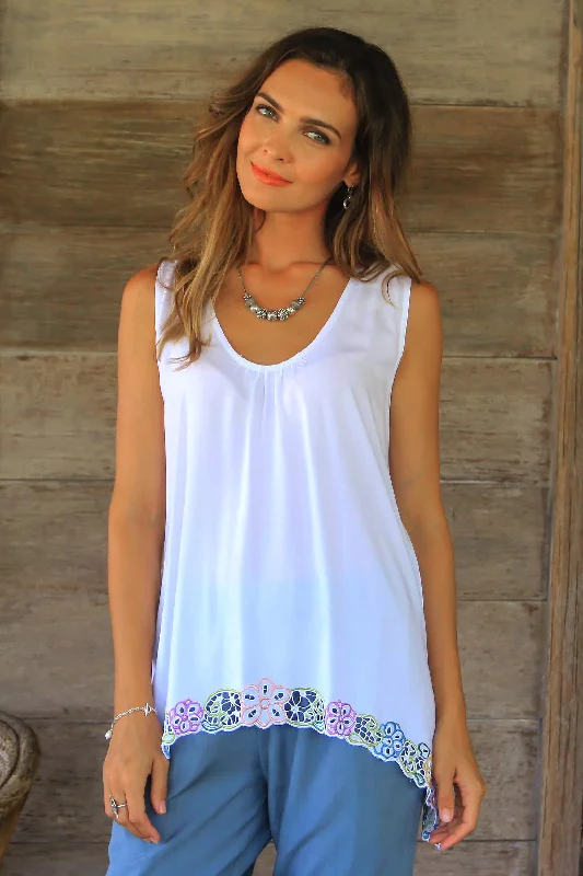 - Air box TSA certified check-inFlower Colors in White Floral Embroidered Rayon Blouse in White from Bali - Air box TSA certified check-inFlower Colors in White Floral Embroidered Rayon Blouse in White from Bali