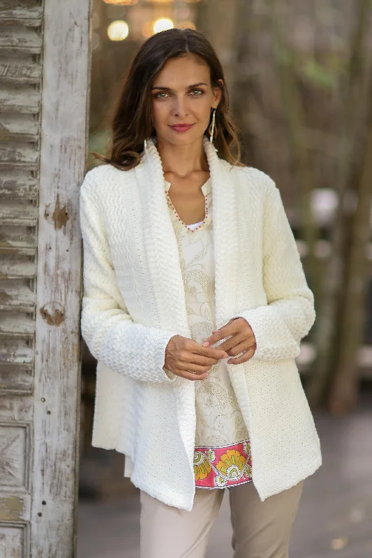 - Car dog seat beltZigzag Knit in Ivory Knit Cotton Cardigan in Ivory from Thailand