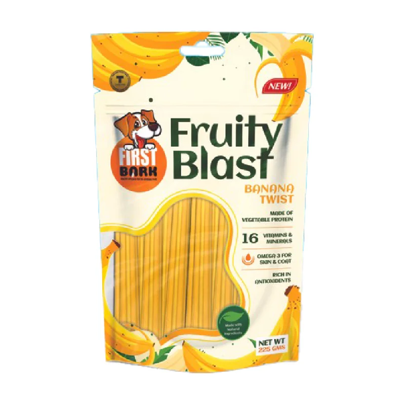 - Remote interactive pet feederFirst Bark Fruity Banana Twist Blast Dog Treats