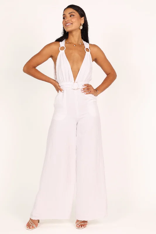 - Foldable and portable cat bagImani Belted Jumpsuit - White