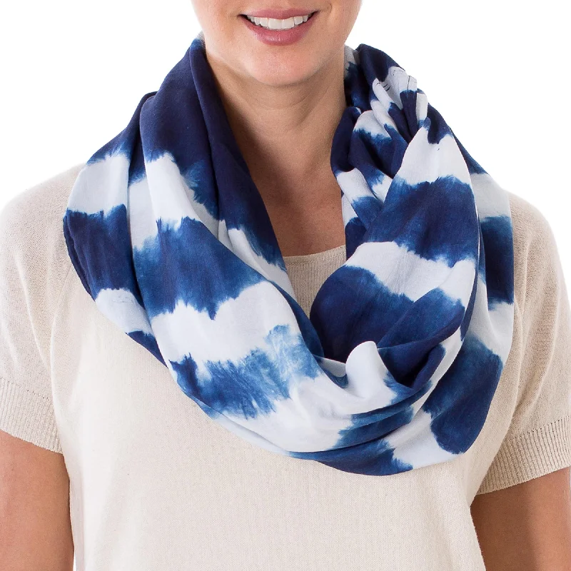 - Pet monitor with cameraEndless Indigo Indigo and White Stripe Shibori Dyed Cotton Infinity Scarf