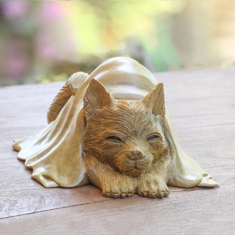  -Anti-slip claw protection raincoat FOR dogsChilly Cat Hibiscus Wood Sculpture of a Cat in a Blanket from Bali