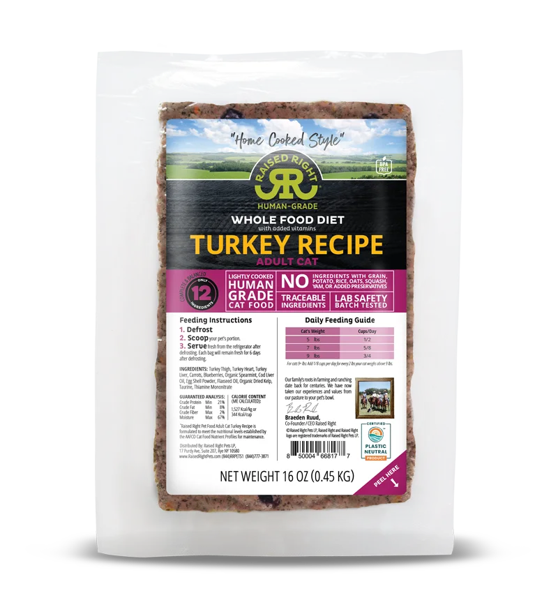 - Natural latex pet mattressRaised Right Original Turkey Adult Cat Recipe