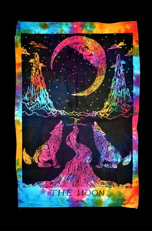 - Parrot climbing and standing wooden frameThe Moon Tarot Card Cotton Tie Dye Tapestry - Parrot climbing and standing wooden frameThe Moon Tarot Card Cotton Tie Dye Tapestry