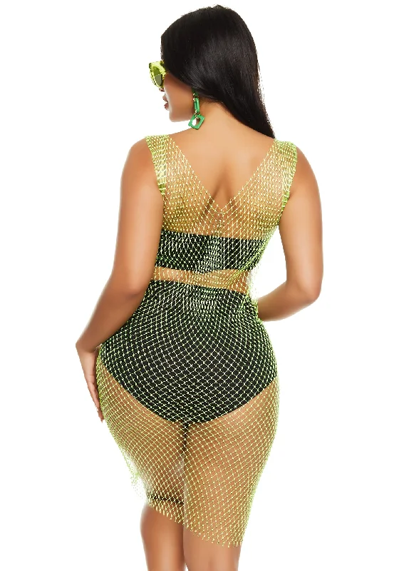 Rhinestone Fishnet Tank Midi Dress