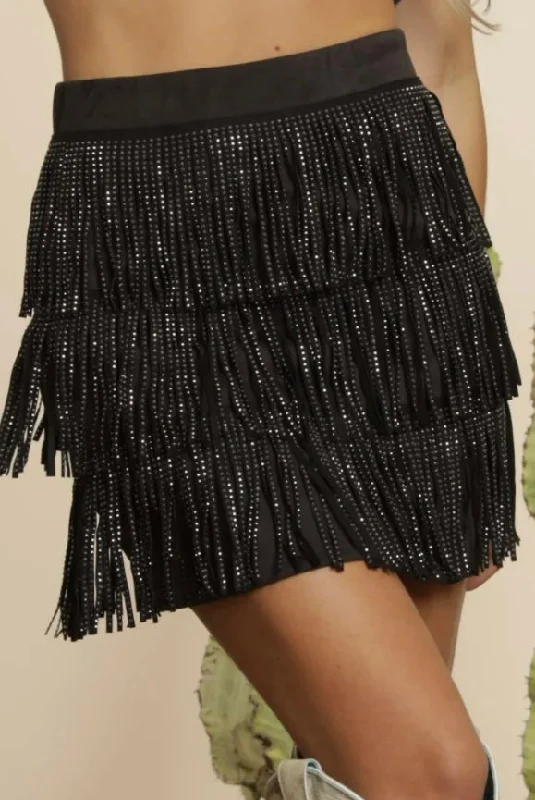 Fringe Suede Jeweled Skirt