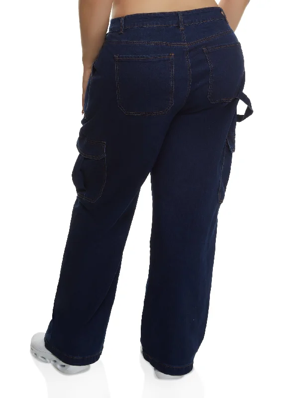 Plus Size WAX Straight Wide Leg Cargo Jeans