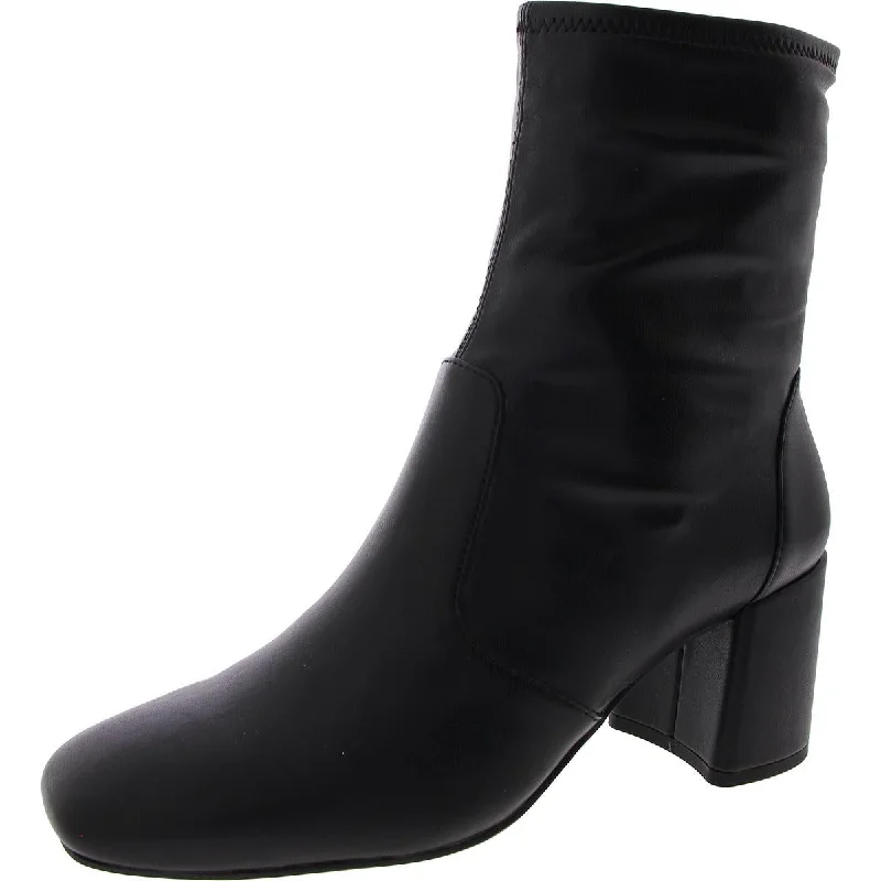 Lenora Womens Faux Leather Block Heel Ankle Boots