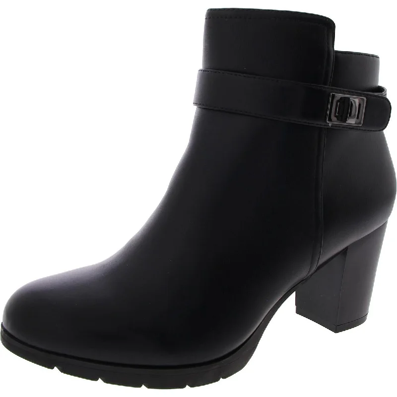 Womens Faux Leather Block Heel Ankle Boots