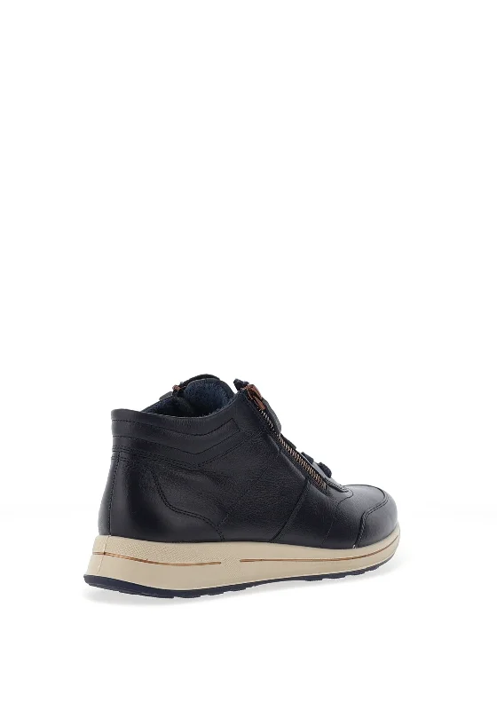 Ara Leather Zip Detail Ankle Length Trainers, Navy