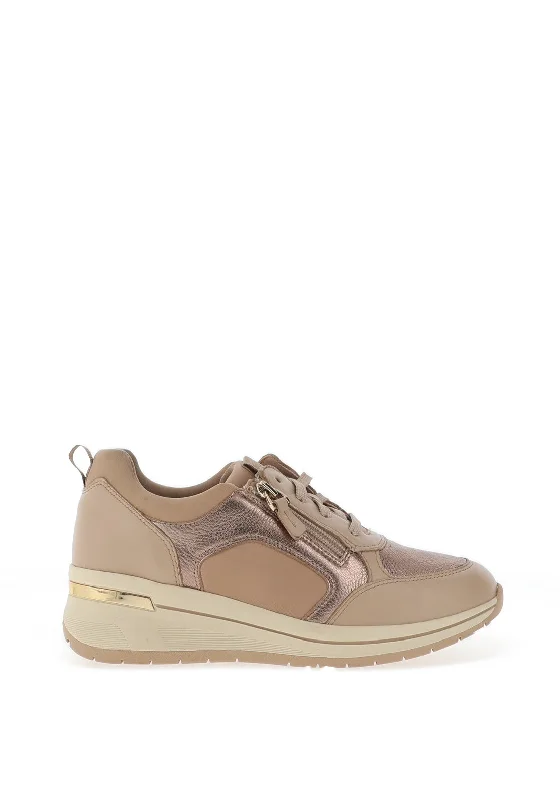 Caprice Metallic Zip Detail Wedge Trainers, Beige