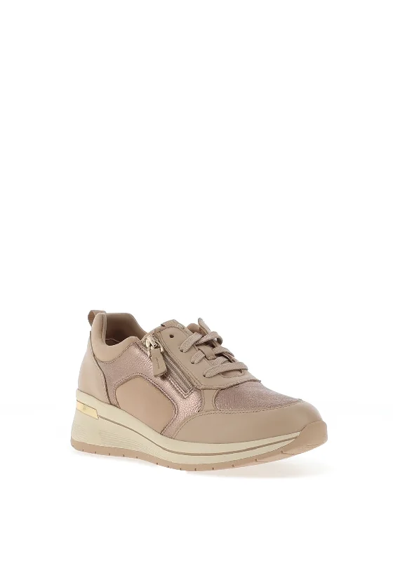 Caprice Metallic Zip Detail Wedge Trainers, Beige