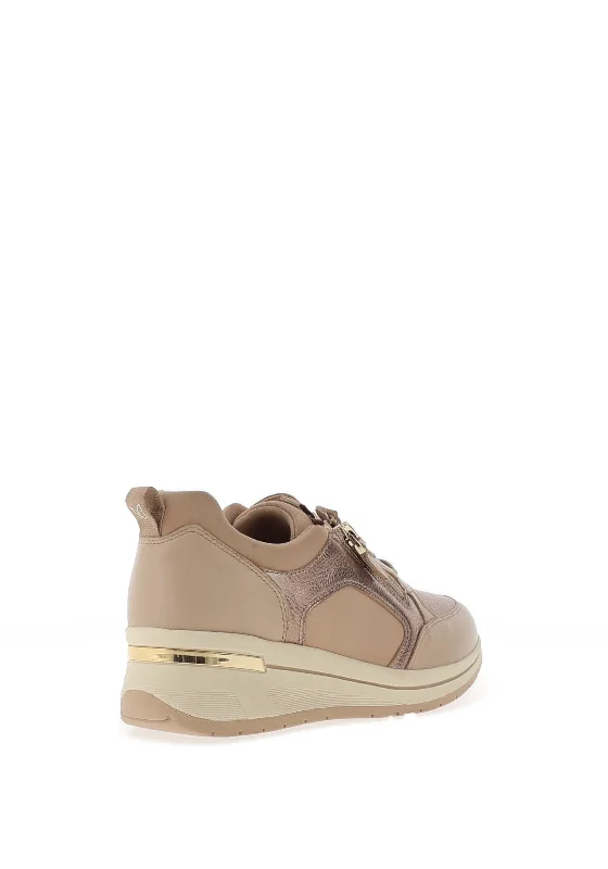 Caprice Metallic Zip Detail Wedge Trainers, Beige