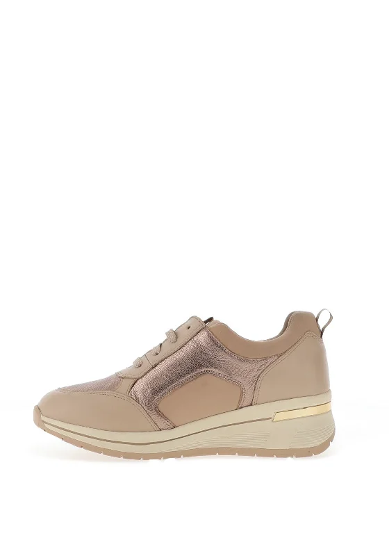 Caprice Metallic Zip Detail Wedge Trainers, Beige