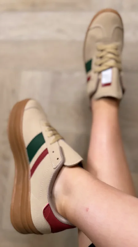 Claudia Beige Striped Platform Trainers