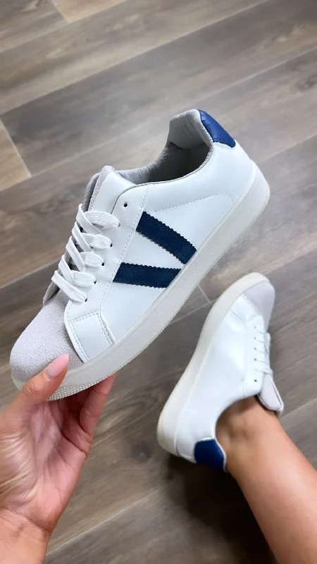 Ember White With Navy Printed Trainers