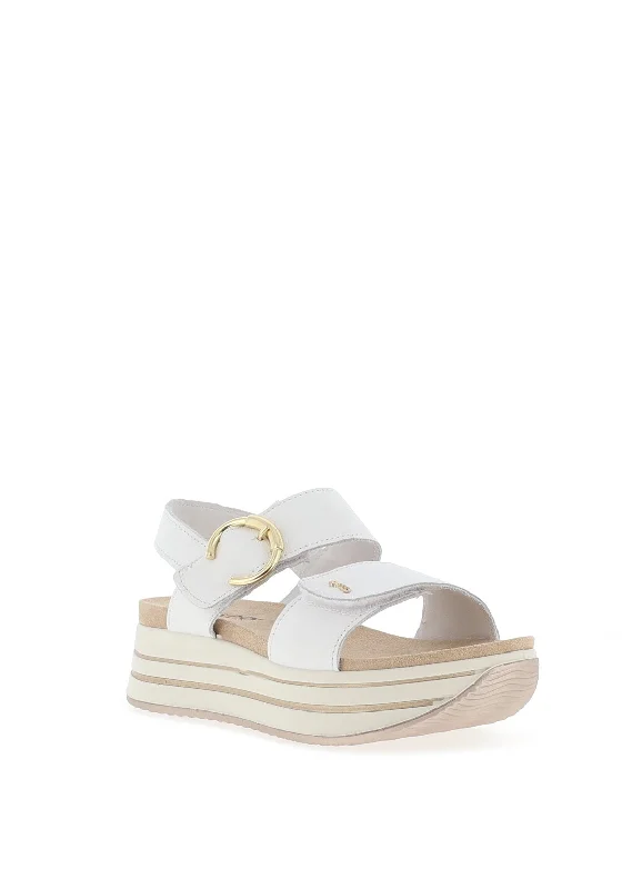 Igi & Co Leather Buckle Velcro Strap Platform Sandals, White