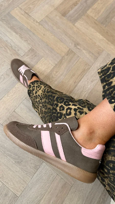 Kenna Brown & Pink Striped Trainers