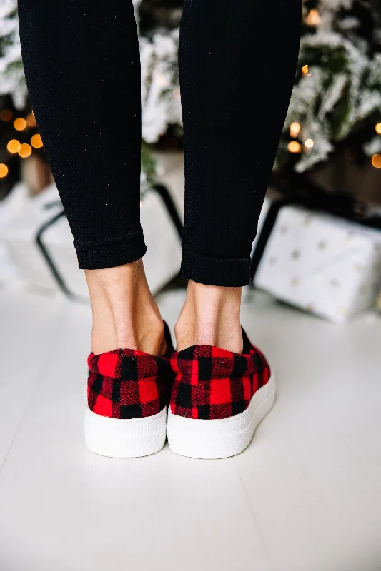 Let's Go Travel Red Buffalo Plaid Sneakers