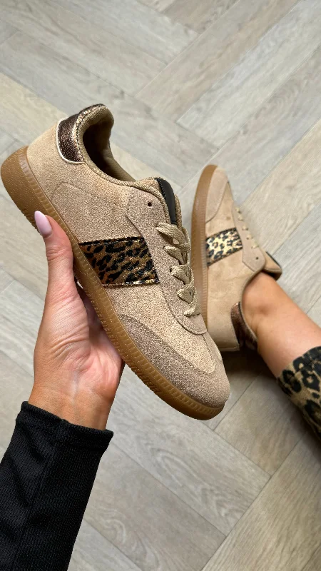 Logan Beige Leopard Printed Trainers