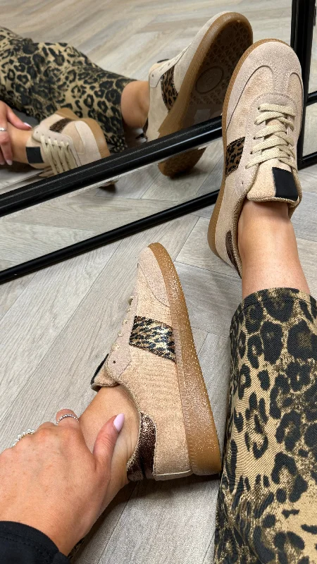 Logan Beige Leopard Printed Trainers