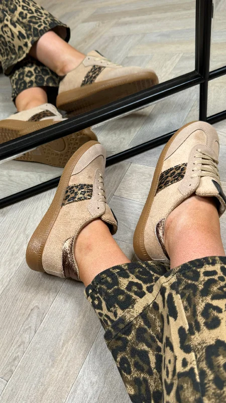 Logan Beige Leopard Printed Trainers