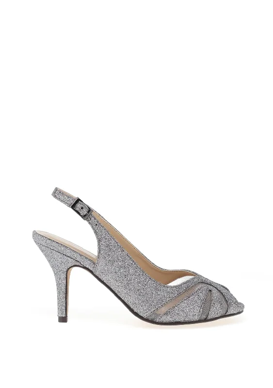 Lunar Elegance Sariyah Glitter Heeled Shoes, Pewter