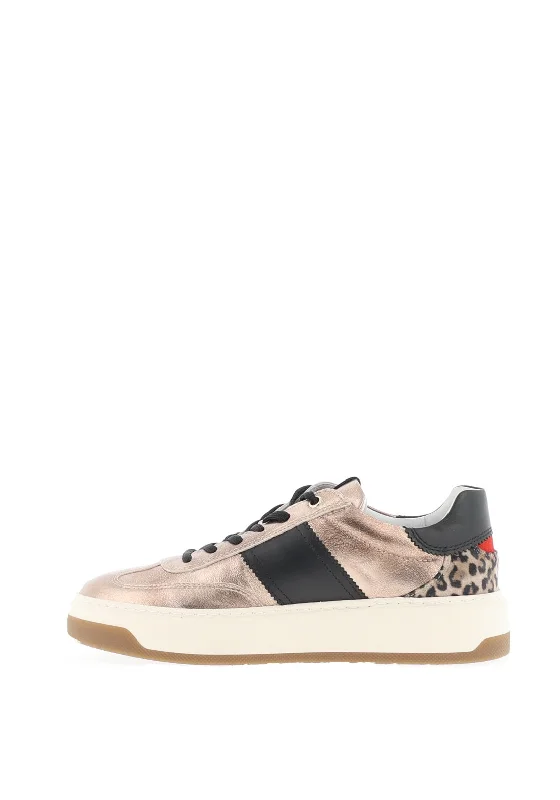 Nero Giardini Leopard Detail Metallic Platform Trainers, Bronze